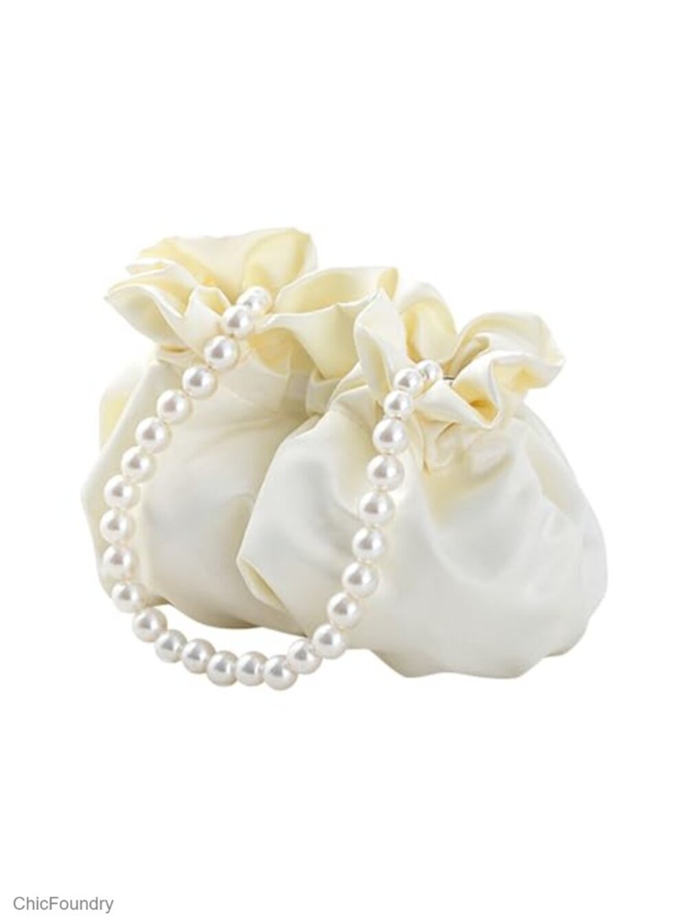 Small Satin Hobo Wristlet Mini Bucket Bag Faux Pearl Chain